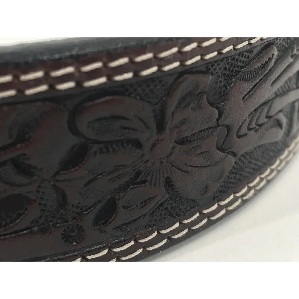 Montana Silversmiths Hand Tooled Leather‎ Belt Brown Size 30 Mens Silver Tone